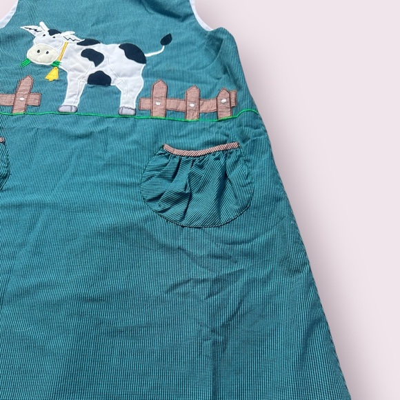 Toddler Rosalina Collection Teal Cow Farm Fence Print Tank Dress Size 4T - Picture 4 of 9